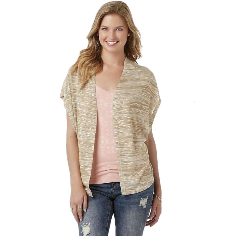 NWT Bongo Beige and White Knit open front Vest Cardigan juniors XL /EG